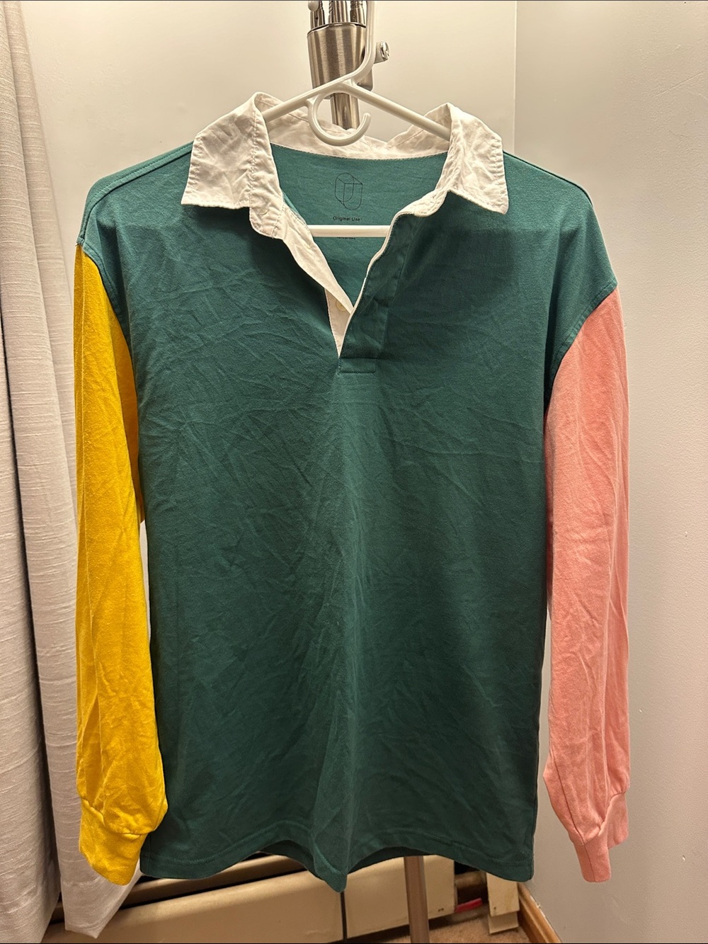 Rugby Polo in Teal with Yellow & Pink Sleeves
